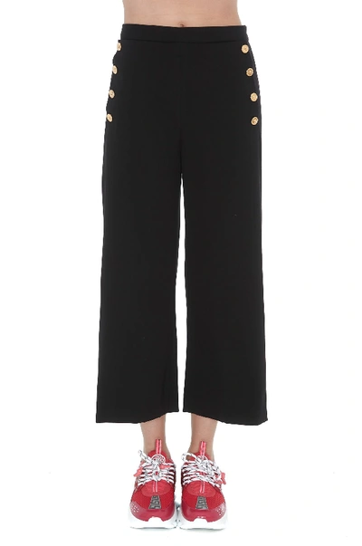 Shop Versace Medusa Buttons Cropped Trousers In Black