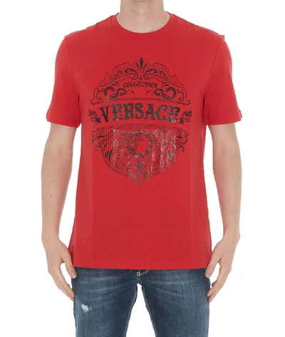Shop Versace Logo T-shirt In Red