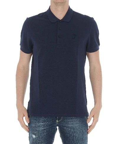 Shop Versace Logo Medusa Polo In Blue