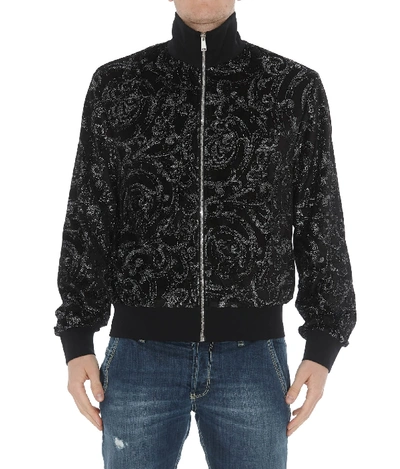 Shop Versace Barocco Print Velvet Sweatshirt In Black
