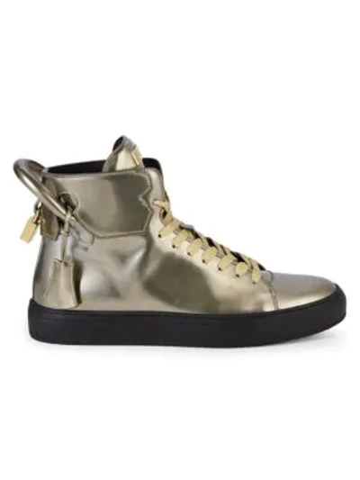Shop Buscemi Unisex Metallic Leather High-top Sneakers In Gold