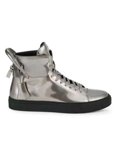 Shop Buscemi Unisex Metallic Leather High-top Sneakers In Platinum
