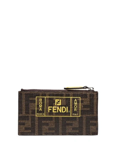 Shop Fendi Roma Ff Print Cardholder - Brown