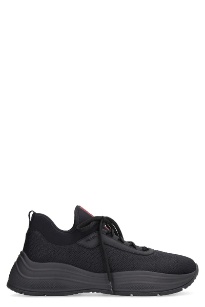 Shop Prada Neoprene And Mesh Sneakers In Black