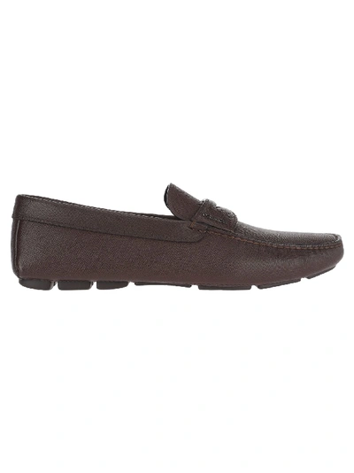 Shop Prada Driver Leather Loafers In Brown