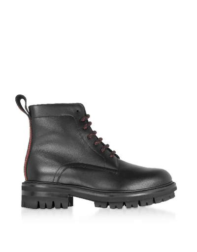 Shop Dsquared2 Signature Black Leather Combat Boots