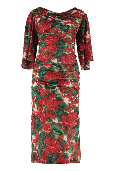 Shop Dolce & Gabbana Draped Sheath Dress In Multicolor