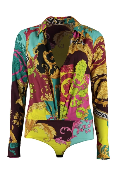 Shop Versace Printed Bodysuit Shirt In Multicolor