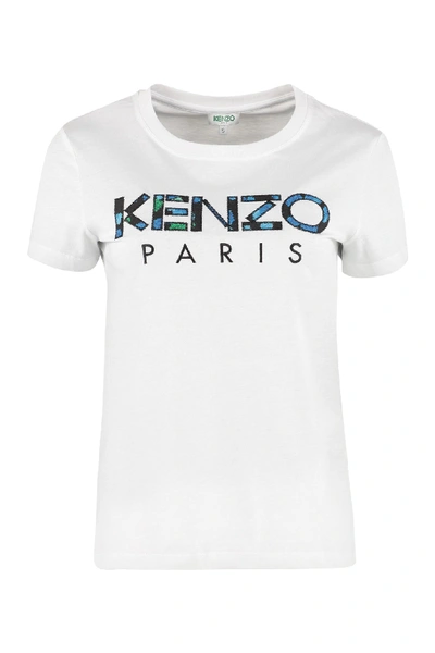 Shop Kenzo Cotton T-shirt With Embroidered Logo In White