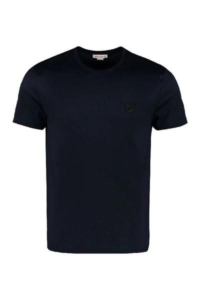 Shop Alexander Mcqueen Embroidered Cotton T-shirt In Blue