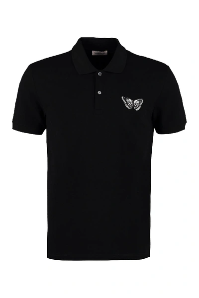 Shop Alexander Mcqueen Embroidered Cotton-piqué Polo Shirt In Black