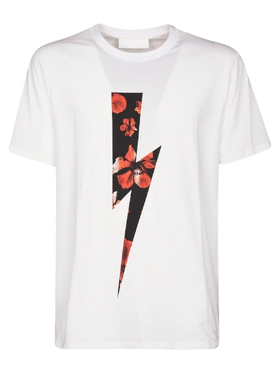 Shop Neil Barrett Floral Bolt Print T-shirt In White/red