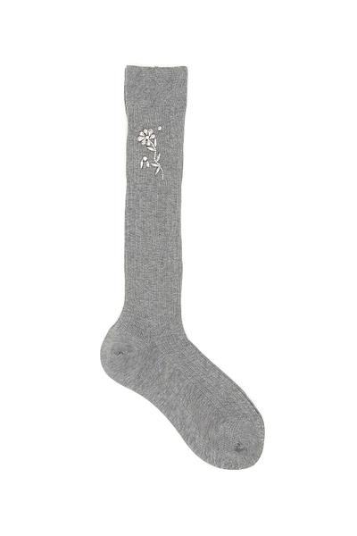 Shop Prada Crystal Embellished Socks In Grigio (grey)
