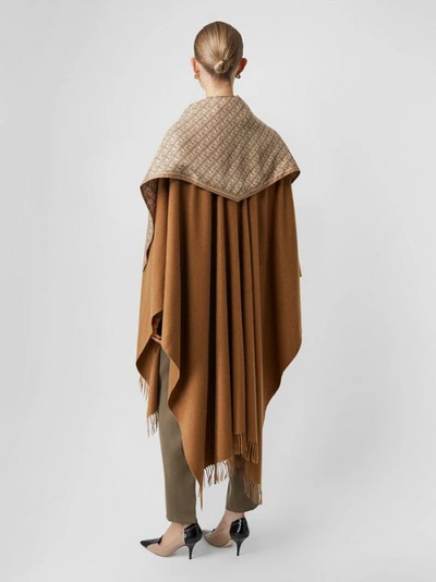 Shop Burberry Detachable Monogram Print Scarf Cashmere Cape In Fern