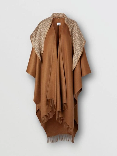 Shop Burberry Detachable Monogram Print Scarf Cashmere Cape In Fern