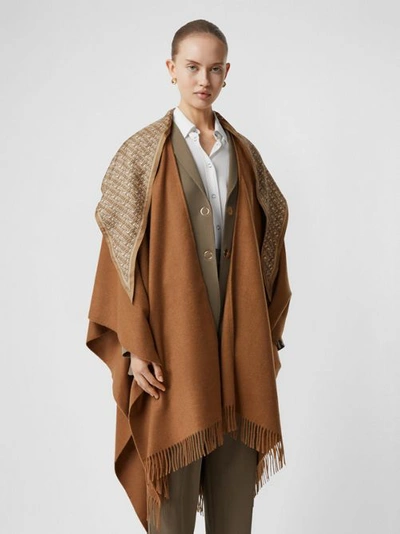 Shop Burberry Detachable Monogram Print Scarf Cashmere Cape In Fern