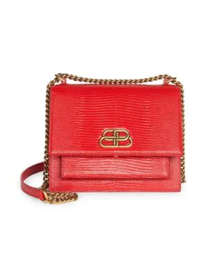 Balenciaga Sharp Reptile Embossed Lambskin Leather Shoulder Bag In Red ...