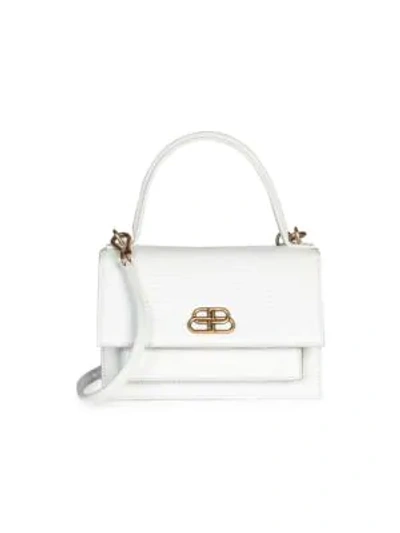 Shop Balenciaga Extra-small Sharp Croc-embossed Leather Top Handle Satchel In White