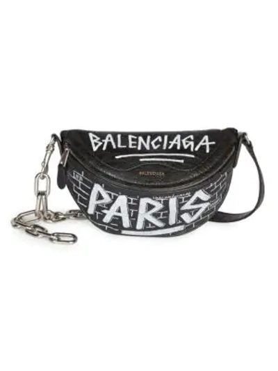 Shop Balenciaga Extra Extra-small Souvenir Graffiti Leather Belt Bag In Black