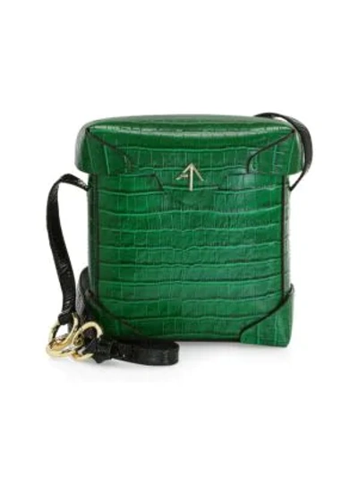 Shop Manu Atelier Mini Pristine Croc-embossed Leather Box Bag In Green