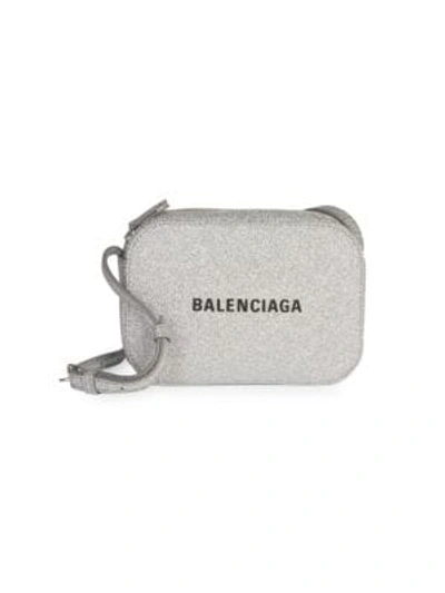 Shop Balenciaga Extra-small Everyday Glitter Leather Camera Bag In Silver