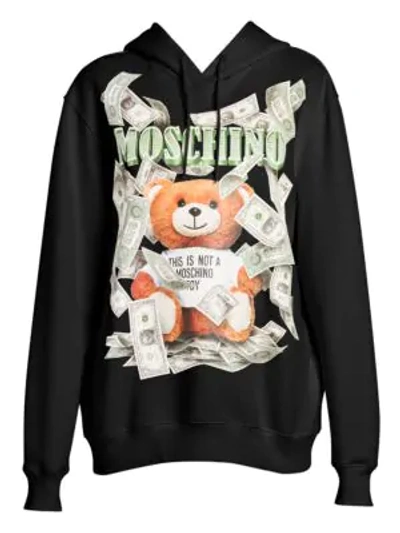 Shop Moschino Cash Prize Teddy Hoodie In Black Multi