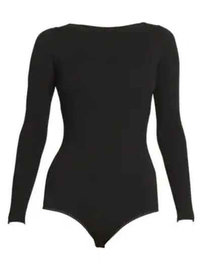 Shop Alaïa Boatneck Wool-blend Bodysuit In Noir