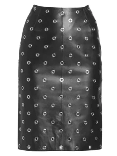 Shop Alaïa Studded Leather Pencil Skirt In Noir