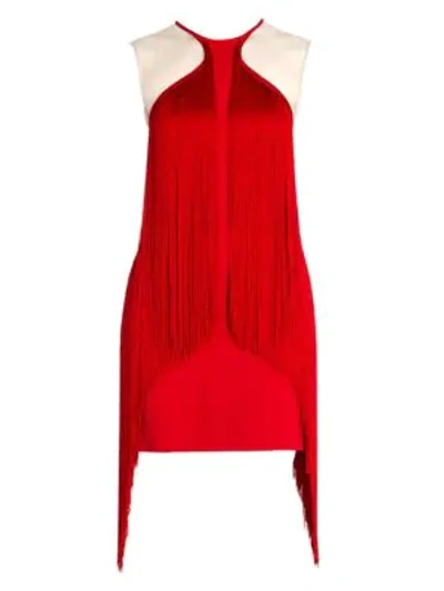 Shop Stella Mccartney Women's Fringe Trim Mini Dress In Spark Red