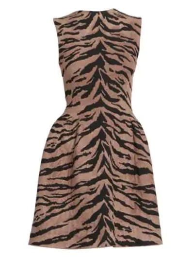 Shop Alaïa Zebra Knit Sleeveless Fit-&-flare Dress In Noir Marron