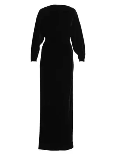 Shop Alaïa Stretch Velvet Long-sleeve Column Gown In Noir