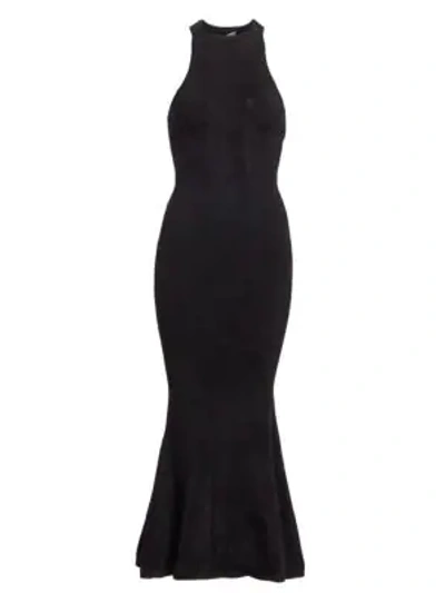 Shop Brandon Maxwell Sleeveless Knit Racerback Mermaid Midi Dress In Black