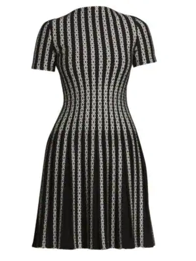 Shop Alaïa Women's Plissé Twist Short-sleeve Knit Wool-blend A-line Dress In Black White