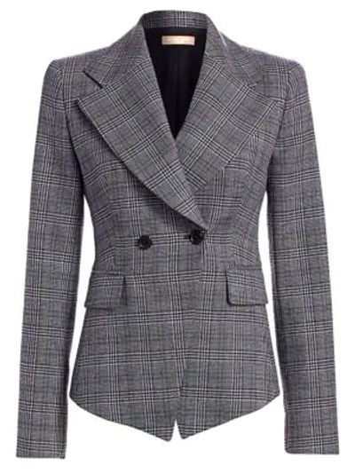 Shop Michael Kors Virgin Wool Plaid Cutaway Jacket In Grey