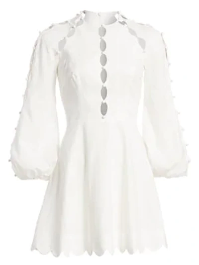 Shop Zimmermann Goldie Scalloped Puff-sleeve Mini Dress In Ivory
