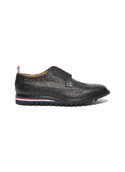 Shop Thom Browne Stripe Outsole Pebble Grain Leather Brogue Derbies In Black