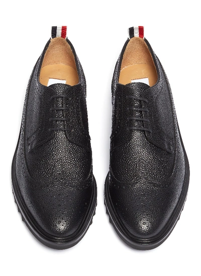 Shop Thom Browne Stripe Outsole Pebble Grain Leather Brogue Derbies In Black