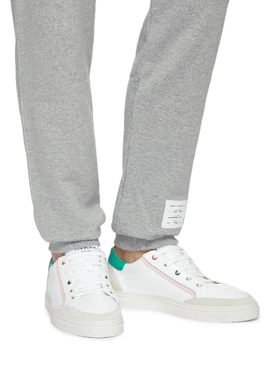 Shop Thom Browne Contrast Stripe Leather Tennis Sneakers In White / Green