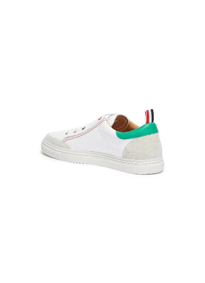 Shop Thom Browne Contrast Stripe Leather Tennis Sneakers In White / Green
