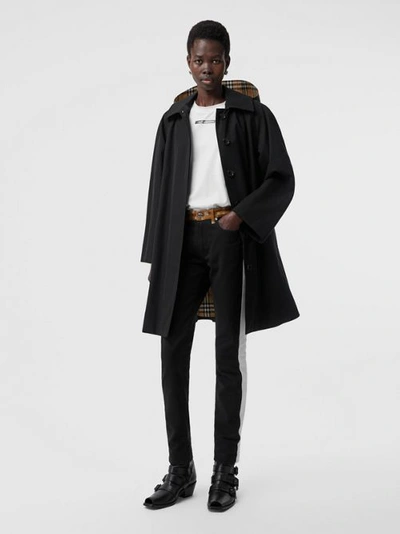 Shop Burberry Detachable Hood Tropical Gabardine Swing Coat In Black