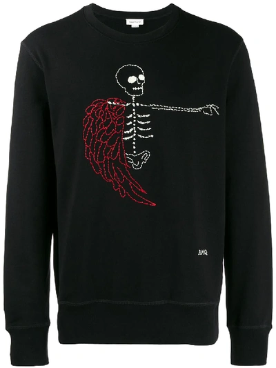 Shop Alexander Mcqueen Winged Skeleton Embroidered Sweatshirt - Black