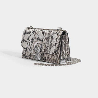 Shop Jimmy Choo Paris Bag In Natural Gloss Elaphe With Crystal Buckle