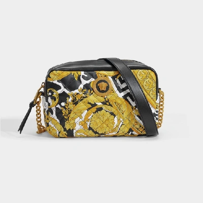Shop Versace Camera Bag In Black And Savage Barocco Printed Leather