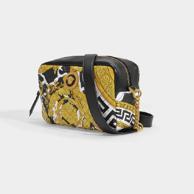 Shop Versace Camera Bag In Black And Savage Barocco Printed Leather