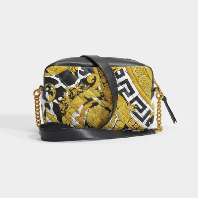 Shop Versace Camera Bag In Black And Savage Barocco Printed Leather