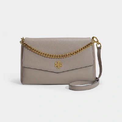 Shop Tory Burch Kira Mixed Materials Shoulder Bag In Grey Calfskin