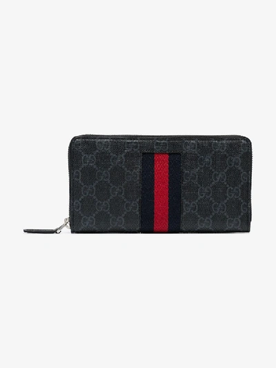 Shop Gucci Black Web Gg Supreme Zip-around Wallet In 101 - Black