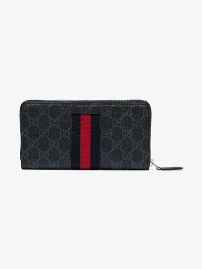 Shop Gucci Black Web Gg Supreme Zip-around Wallet In 101 - Black