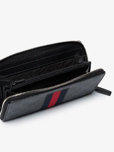 Shop Gucci Black Web Gg Supreme Zip-around Wallet In 101 - Black