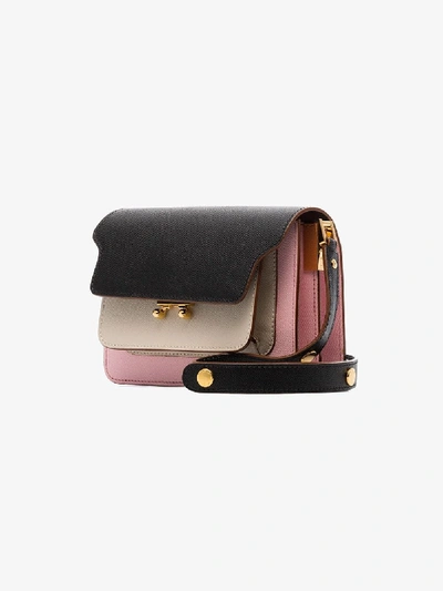 Shop Marni Black, Pink And Beige Slim Trunk Leather Cross Body Bag In Z244m Pink/black/beige